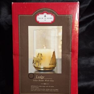Trim A Home Moose Christmas Candle Holder~Lodge~Pillar Holder With Glass